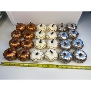 24 Vintage Pumpkins Orange, Silver, Cream Fall Decor Harvest Faux Fruit